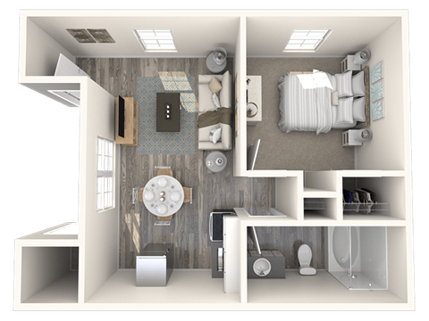Floor plan for 1 bed, 1 bath, 470 sqft